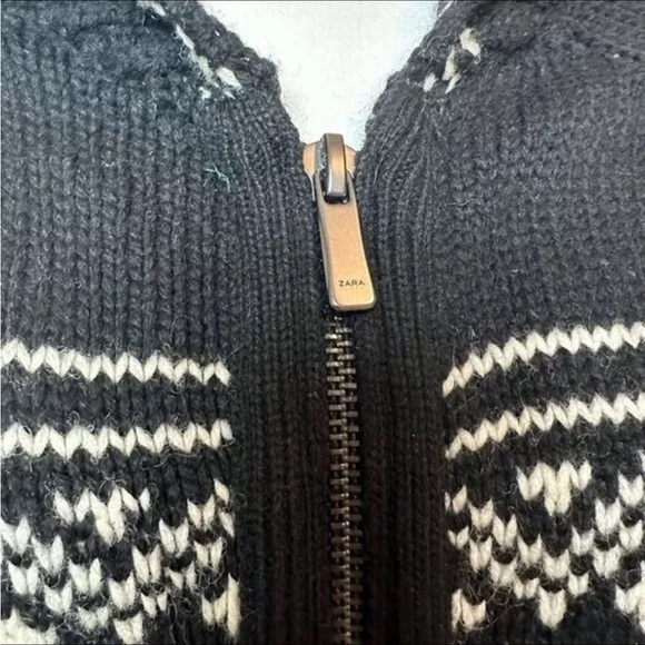 Zara Nordic Chunky Wool Blend Knit Zip Long Cardigan Sweater SZ L Streetwear - Picture 8 of 11